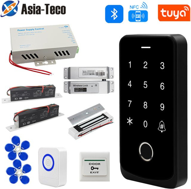 Asia-Teco Garagentoröffner-Motor-Set für Flügeltore mit Fingerabdruck-Zugangscontroller, Bluetooth, Tuya-App und NFC-Schloss in Schwarz und Silber - Bild 1