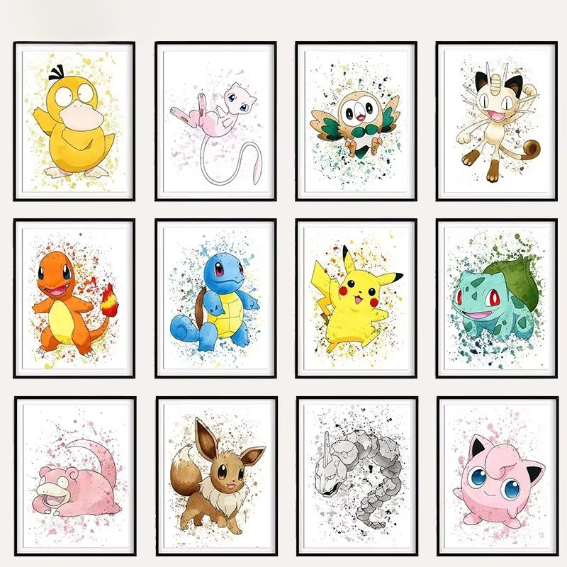 Keeppley Pokemon Anime Leinwand Wandbild mit Pikachu, Charmander und Squirtle, mehrfarbiges - Bild 2