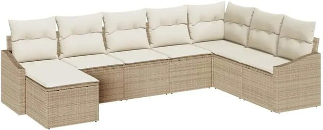 vidaXL Garten-Sofa-Set 8-teilig in Beige aus Poly-Rattan mit Polsterung und Stahlgestell - Bild 1