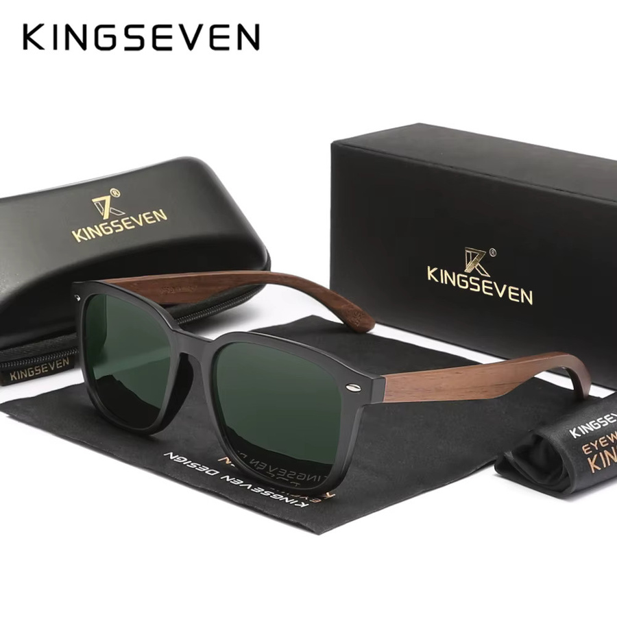 KINGSEVEN Sonnenbrille, quadratisch, Holzrahmen, braun, Unisex, polarisiert - Bild 2