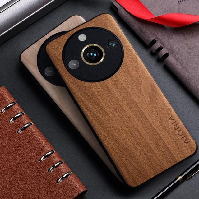 Handyhülle mit Bambus-Holzmuster aus Leder für Realme 12 11 10 9 8 7 Pro Plus 5G/4G in Blau - Bild 1