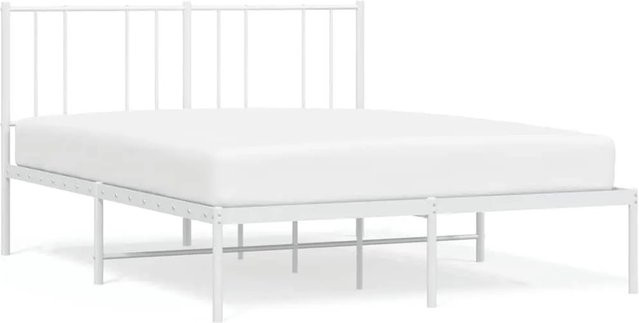 vidaXL Bettgestell aus Metall mit Kopfteil in Weiß, B/T: 150 x 200 cm - Bild 1