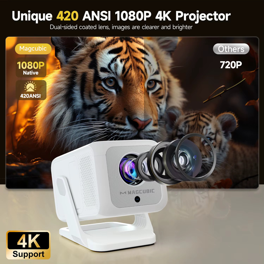 Magcubic HY310X Tragbarer Projektor mit Autofokus, Android 11, 4K UHD Unterstützung, 420 ANSI, WiFi 6, Farbe: Weiß - Bild 3