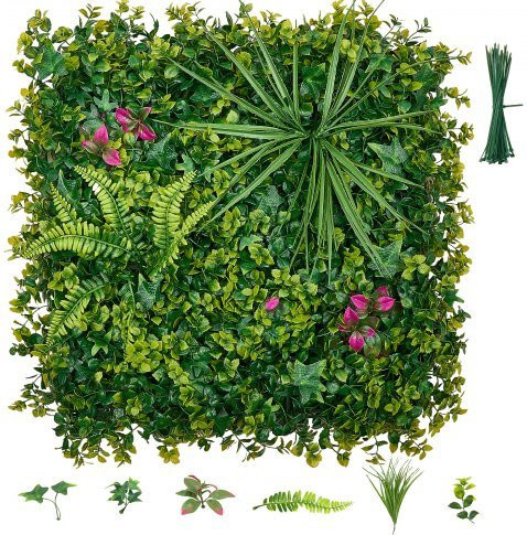 VEVOR Künstliche Hecke 12er Set in Grün, PE Pflanzenwand im 3D-Paneelstil als Sichtschutz für Garten, Hochzeit und Außenbereich, B/H: 50 x 50 cm - Bild 1