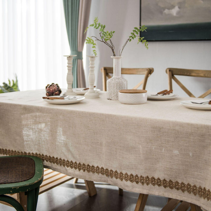 Super Six Tischdecke aus Baumwolle und Leinen mit Spitze in Beige, rechteckig, B: 150 cm, L: 300 cm - Bild 3