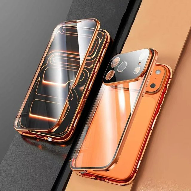 VYOPBC Metall-Magnet-Hülle für iPhone 17 16 15 14 13 12 11 Pro Max Plus Mini mit Linsenschutz und doppelseitigem Glas-Schnappverschluss in Schwarz - Bild 1