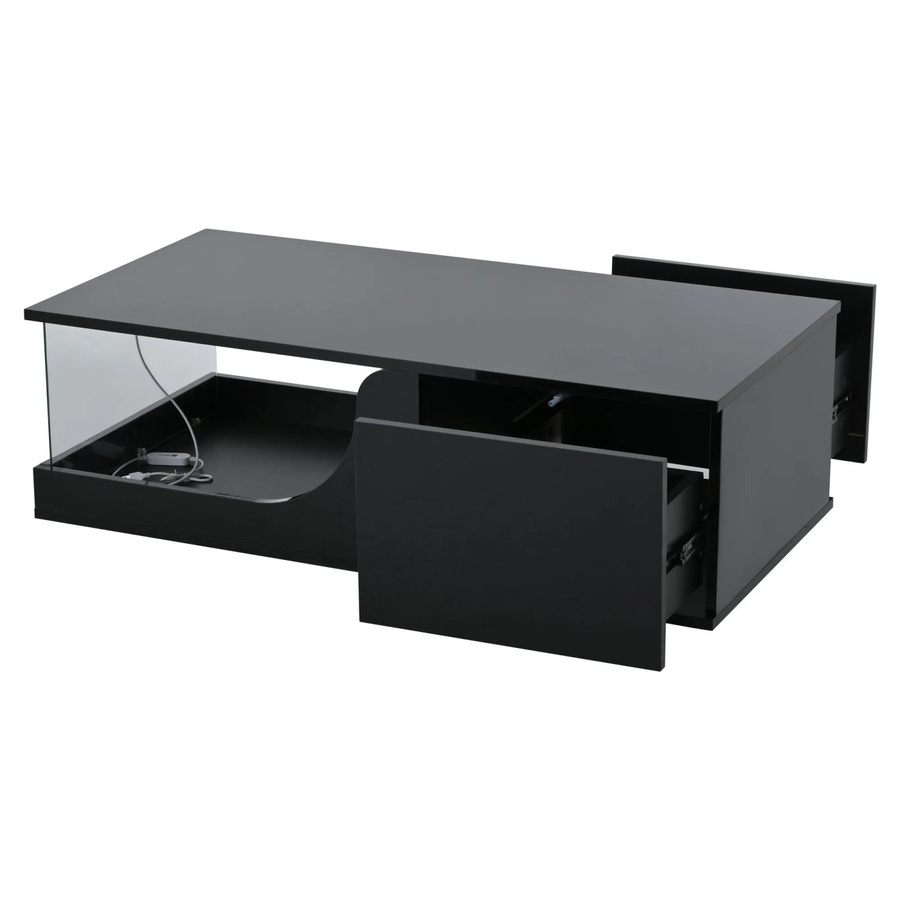 okwish Couchtisch mit LED-Beleuchtung und 2 Schubladen in Schwarz, Hochglanz aus MDF und Glas, B/T/H: 100 x 50 x 30 cm - Bild 2