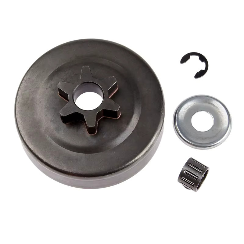 DAZZLEEX Kupplungstrommel-Kettenrad-Kit aus gehärtetem Stahl in Silber für Kettensägen MS170 MS180 017 018 mit 3/8 6T und Unterlegscheiben-E-Clip-Set - Bild 2
