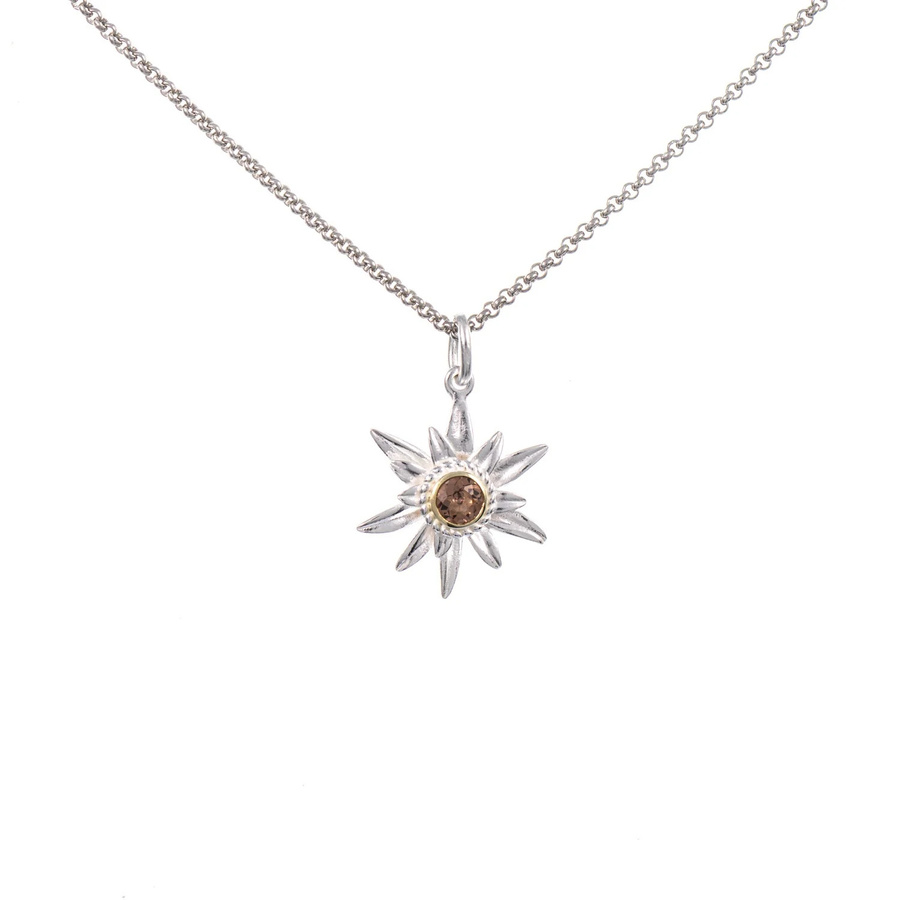 Anhänger Edelweiss mit Kette, 925 Silber, teilvergoldet, Zirkonia, cognac - Bild 1