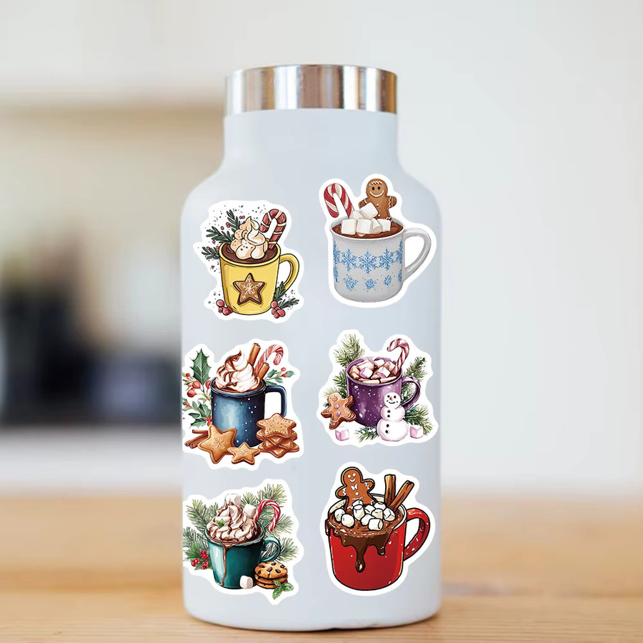 50 Stück Weihnachts Getränke Aufkleber mit Lebkuchenmann Motiv für Kaffee, Milch und Kakao, Mehrfarbig - Bild 3