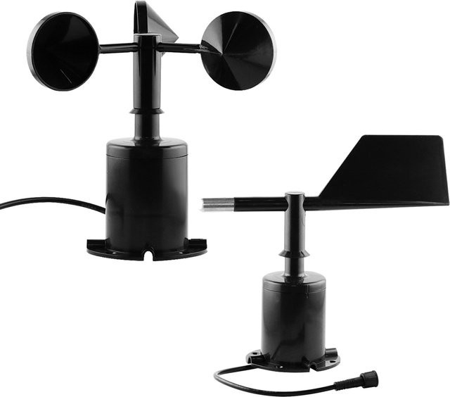 UICPAL Anemometer Sensor für Außenstationen mit 3 Bechern aus Polykohlefaser, Windgeschwindigkeit und Windrichtung, Farbe: Schwarz, Ausgang: RS485 - Bild 1