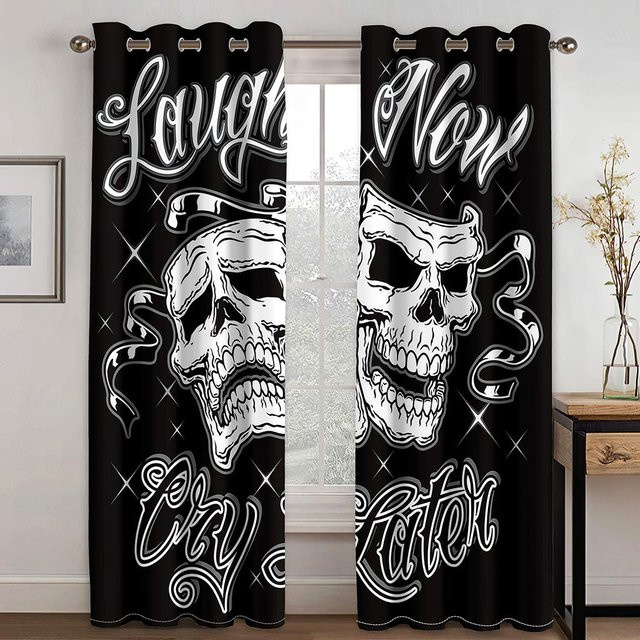 Yiran Furniture Halloween Skelett Vorhänge mit 3D Horrorfilm Druck, 2 Paneele, semi-transparent, Polyester, Höhe: 130 cm, Breite: 100 cm - Bild 1