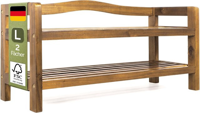 Casaria Schuhregal aus Akazienholz in Braun mit 2 Etagen, B: 42,0 cm, T: 26,0 cm, H: 42,0 cm - Bild 1