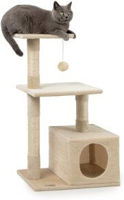 Lionto Kratzbaum für Katzen in Beige mit Höhle und integriertem Spielzeug, Höhe: 85 cm - Bild 1