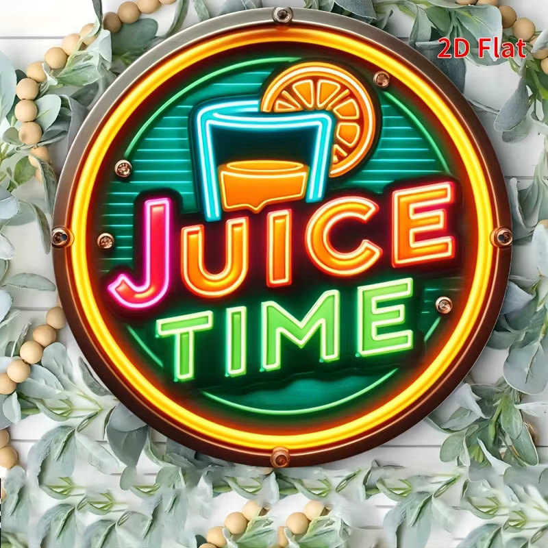CIFBUY Metall-Wandkunst Juice Time Rund, Mehrfarbiges 2D-Metallschild im Retro-Stil für Küche und Party-Dekoration - Bild 5