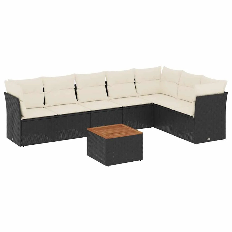 vidaXL 8-teilige Garten-Sofagarnitur in L-Form aus Poly-Rattan und pulverbeschichtetem Stahl in Schwarz-Creme mit Sitzkissen und Rückenkissen - Bild 2