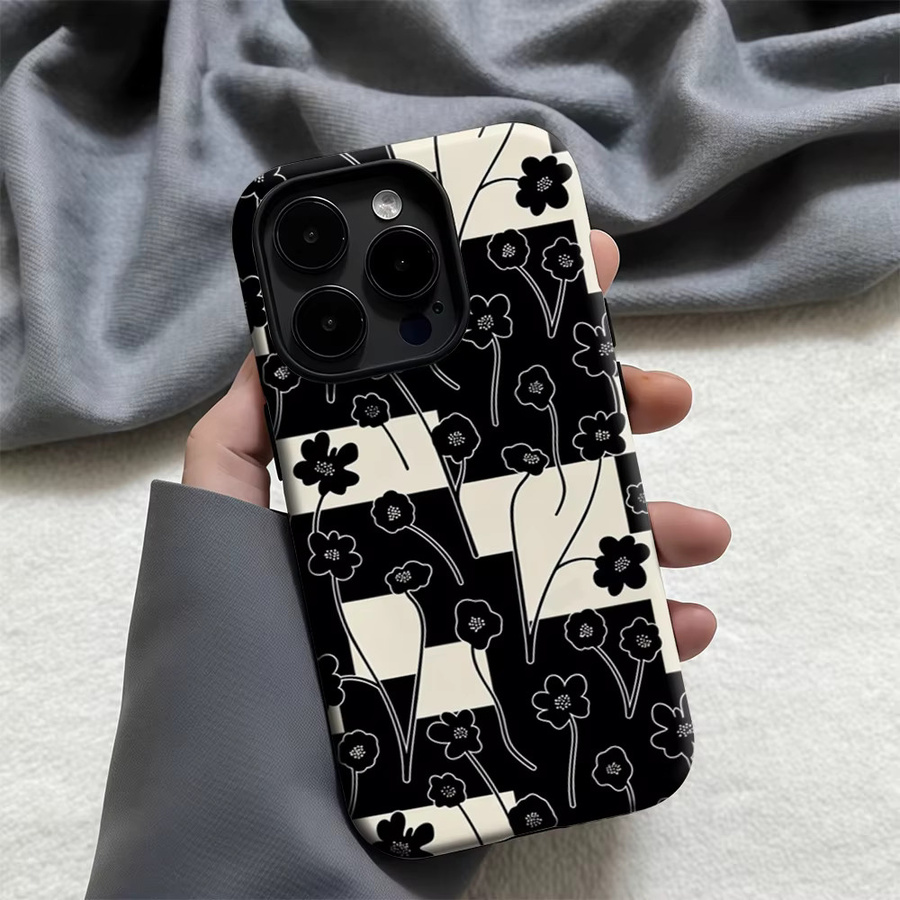 Casegame Matte Bumper MagSafe Hülle für iPhone 17 16 15 14 13 Pro Max mit Karomuster und Blumenskizze in Multicolour - Bild 3