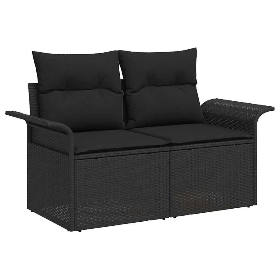vidaXL Gartensofa-Set aus Poly-Rattan in Schwarz mit 7-teiligem Zubehör, Polsterkissen und integriertem Stauraum für Terrasse und Garten - Bild 2