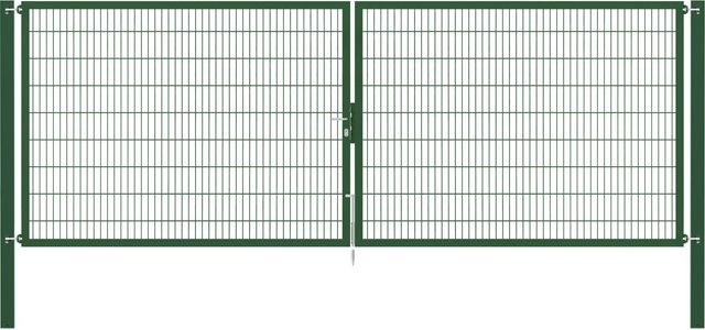 Doppeltor Flexo Plus in Grün aus Stahl mit Pfosten für die Erdbodenmontage, Breite: 500 cm, Höhe: 180 cm, Pfosten: 100 x 100 cm - Bild 1