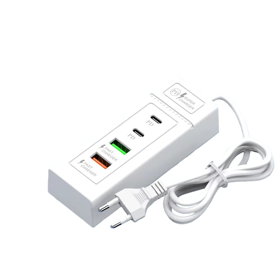 USB-C Ladestation mit 4 Ports und USB 3.0 Multi Splitter Adapter, Schnelles Ladegerät für iPhone und Xiaomi, Weiß - Bild 3