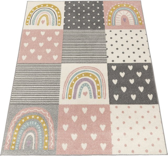 Kinderteppich Ninique in Pink und Weiß, Geometrisches Design, B: 133 cm, L: 190 cm - Bild 1