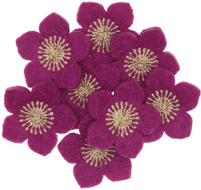 Rico Design Filzstreu Christrosen bestickt, 8 Stück, Violett-Gold, B: 3,5 cm, H: 3,4 cm - Bild 1