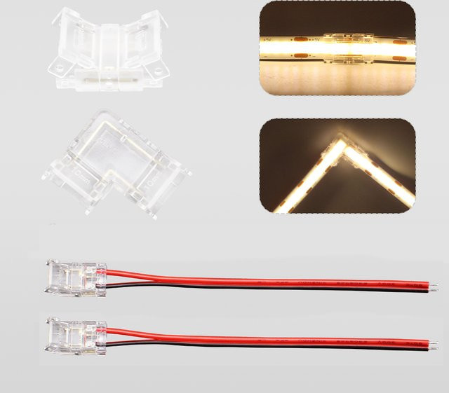 MJJC 2-polige 8-mm COB-LED-Streifen-Stecker L-förmig aus Kunststoff ohne Löten - Bild 1