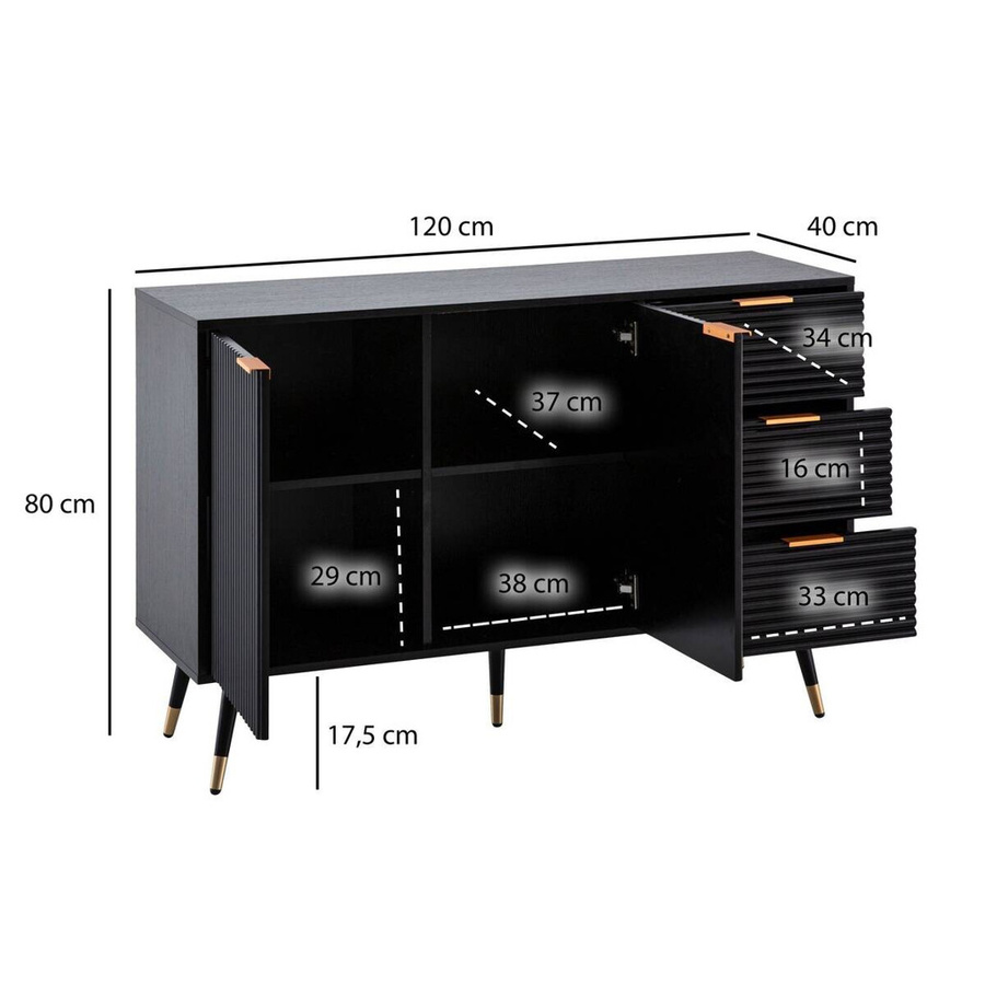 Modernes Sideboard Wohnling in Schwarz und Gold, B/H/T: 120 x 80 x 40 cm - Bild 3