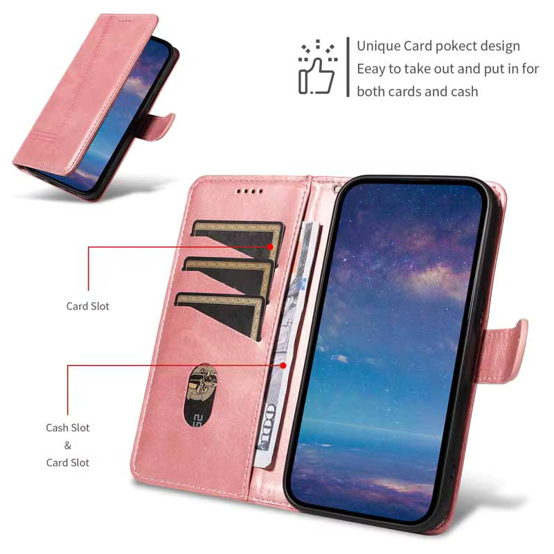 Leder-Flip-Wallet Schutzhülle für Motorola Moto E13 E14 E15 E20 E22 E30 E32 E40 sowie Moto G60 G70 Fusion 50 Pro 40 Neo in Lila - Bild 3