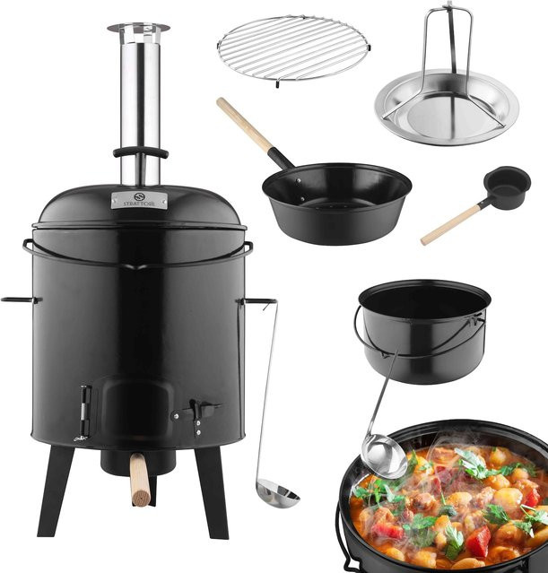 Strattore 5in1 Gulaschkanone Gulaschkessel mit emailliertem Edelstahl-Topf, Deckel und Kelle in Schwarz, 19 Liter - Bild 1