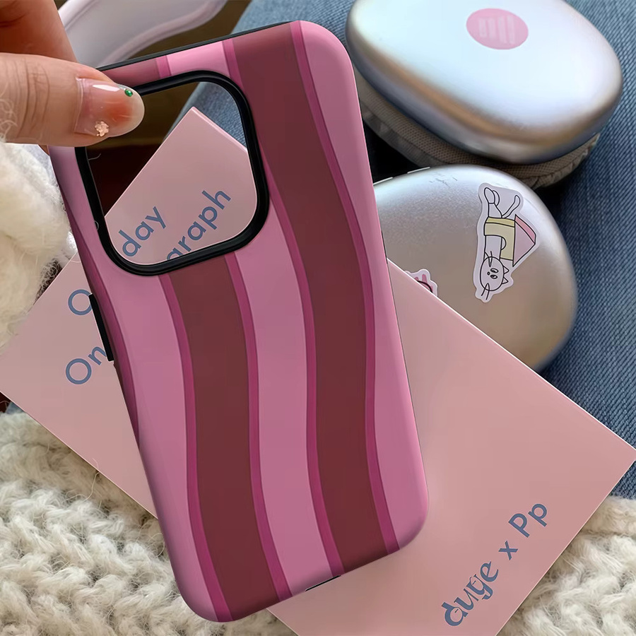 Rosa Handyhülle mit gewelltem Linienmuster für Apple iPhone Modelle, doppelschichtige Rückseite - Bild 4