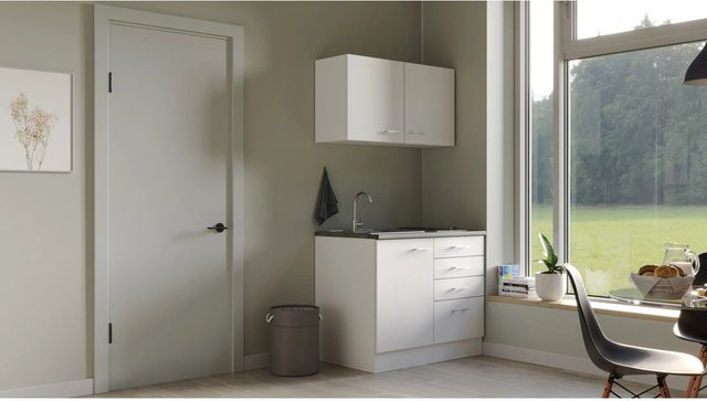 Flex-Well Miniküche Lucca in Weiß Matt mit Melaminharz-beschichteter Arbeitsplatte, B/H/T: 100 x 137 x 57,1 cm - Bild 1
