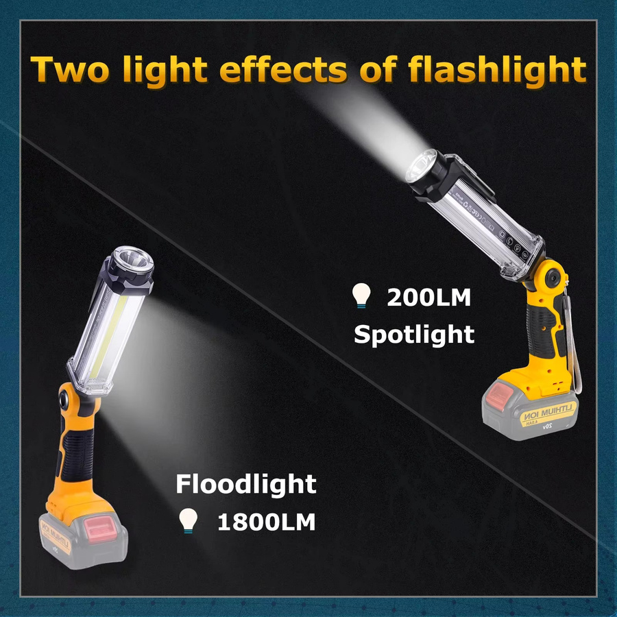 DeWalt LED Arbeitslicht Taschenlampe mit 2000 Lumen und USB-Anschluss für 14,4V-18V Li-Ion Akkus, Gelb - Bild 5