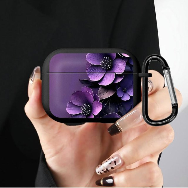 Apple Kopfhörerhülle mit lila Blumenmuster für AirPods Pro und AirPods 3/4/2/1 - Bild 1