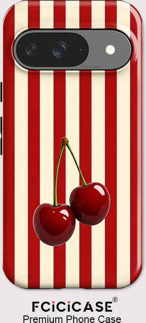Fcicicase Handyhülle mit Kirschstreifenmuster für Google Pixel 10 Pro XL 10 Pro 10 9 9 Pro 8 8A 7A, stoßfeste matte Acryl-Abdeckung in Rot - Bild 1