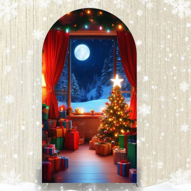 VIKAMA Weihnachts-Fotohintergrund mit verschneiter Nachtszene und Sternen, bunter Party-Hintergrund für den Innenbereich, B/H: 120 x 50 cm - Bild 1