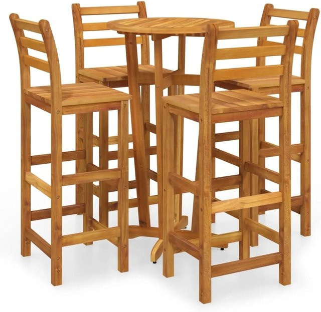vidaXL 5-tlg Garten-Essgruppe aus Akazien-Massivholz, runder Tisch und 4 Stühle, Braun, B/T/H: 110 x 60 x 76 cm - Bild 1