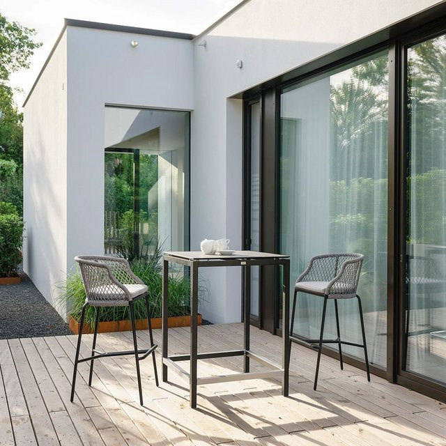 Stern Barsessel Odea Set aus 2 Aluminium-Barhockern in Schwarz Matt und Bartisch 80 x 80 cm Dekor Smoky - Bild 1