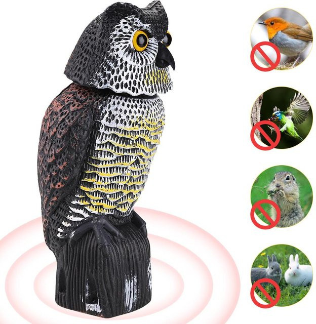 TOMTOP JMS Eulenstatue mit drehbarem Kopf als Vogelscheuche in Schwarz - Bild 1