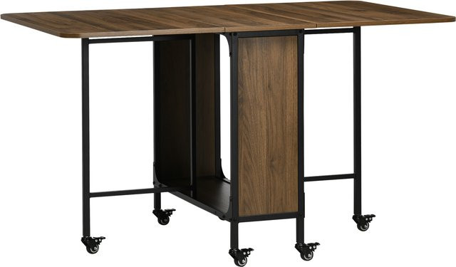 HOMCOM Klappbarer Esstisch für 6 Personen mit Rollen und Ablage, Braun, B/T/H: 130 x 80 x 74 cm - Bild 1