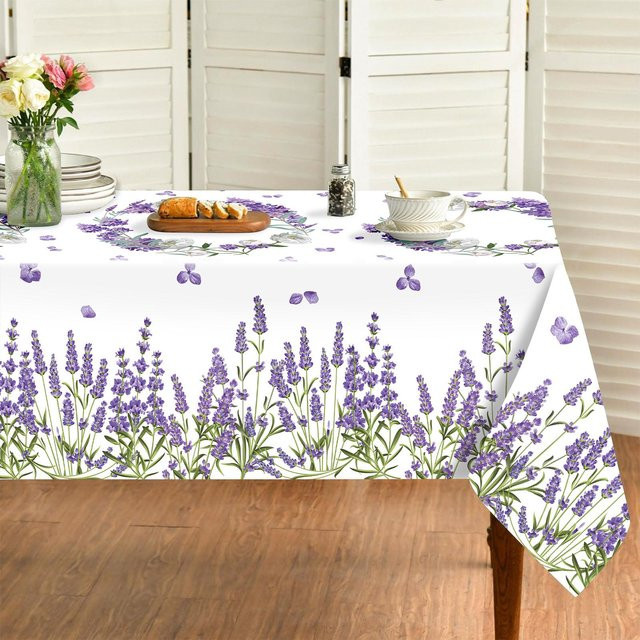 Wasserdichte Tischdecke von JMG Household Supplies mit floralem Lavendel-Design in Beige und Weiß, rechteckig, B: 90 cm, T: 140 cm - Bild 1