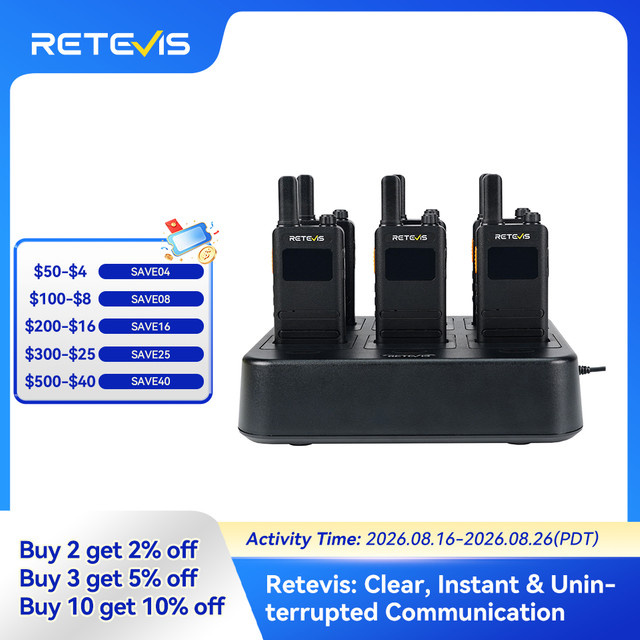 Retevis B63S Mini-Walkie-Talkies 3. Generation RT22 mit LCD-Bildschirm, PMR446/FRS, wiederaufladbar, Schwarz, 6er-Pack - Bild 1