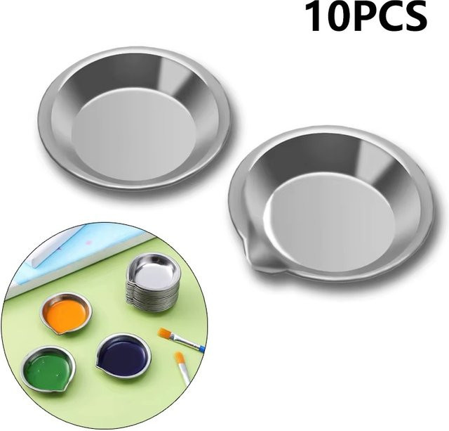 10 Stück Metall Farbschalen mit Ausgießer als Künstler-Aquarell-Mischpalette für Kinder in Silber - Bild 1