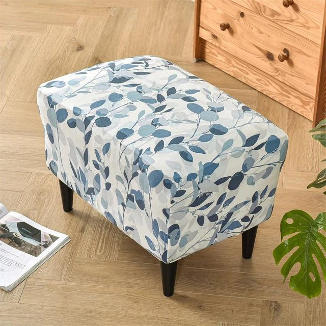 Yiran Furniture Hockerbezug Rechteckig mit Blumenmuster, Elastischer Spandex-Stuhlbezug in Blau/Mehrfarbig - Bild 1