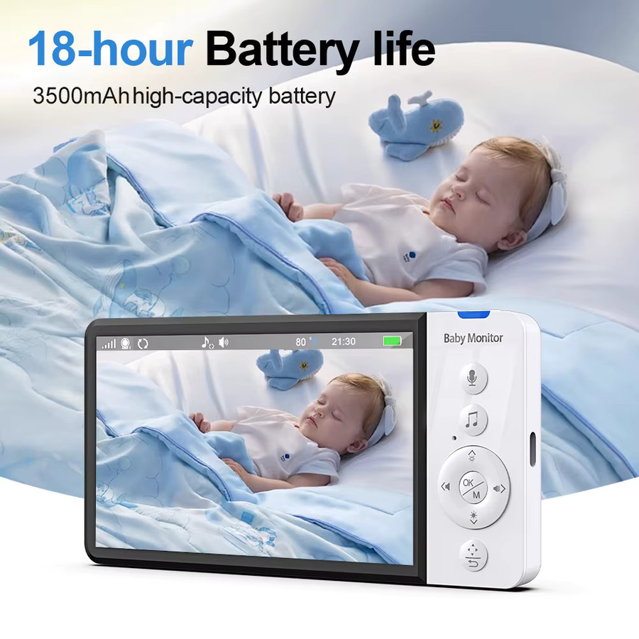 Eye4U 5-Zoll Video-Babyphone mit Kamera, PTZ-Zoom, IR-Nachtsicht, Temperatursensor und Schlaflied in Weiß - Bild 2