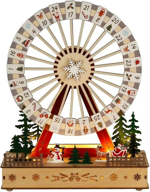 Konstsmide Riesenrad-Adventskalender aus Holz mit 8 warmweißen LEDs in Natur, Beige und Multicolour - Bild 1