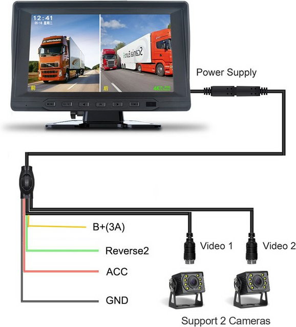 2-Kanal DVR Digitaler Videorekorder mit 7-Zoll-Monitor und AHD Rückfahrkamera in Schwarz - Bild 1