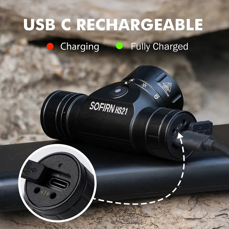 Sofirn HS21 SFT40 LED Stirnlampe mit 2000 lm, rot/schwarz, wiederaufladbar via USB-C mit Bewegungssensor - Bild 4