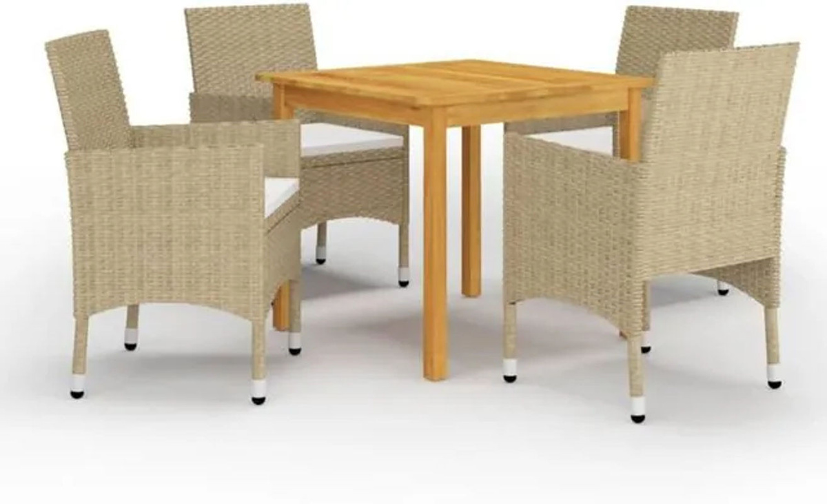 Vidaxl 5-teilige Garten-Essgruppe aus Massivholz und Rattan in Beige - Bild 1