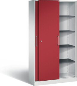 C+P Schiebetürenschrank Asisto mit Schloss, Front Rubinrot, Korpus Lichtgrau, H x B x T: 198,0 x 100,0 x 43,5 cm - Bild 1